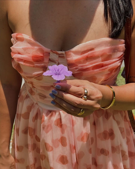 Rubert Mesh Detail Party Dress In Peach