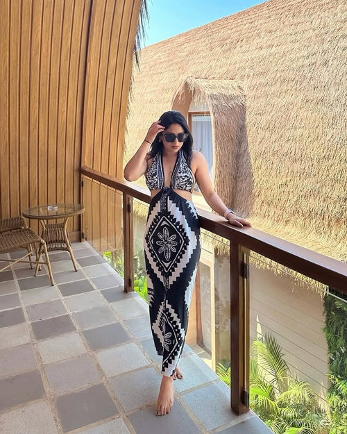 Giza Swimsuit with Sarong Skirt In Black