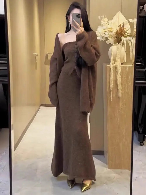 Doris Luxe Winter 3 Pc Coord Set In Brown