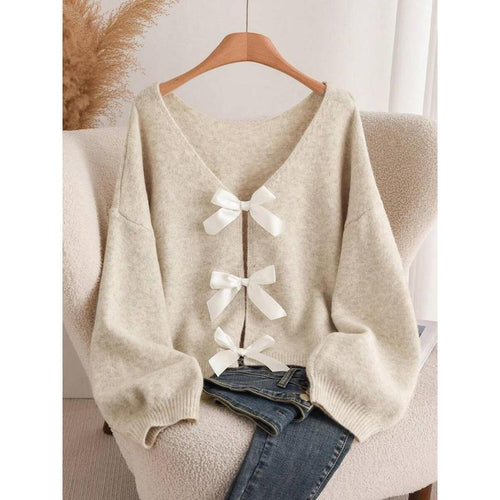 Rylee Bow Oversized Cardigan In Beige