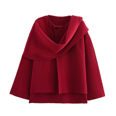 Essie Vintage Woolen Short Coat With Scarf In Maroon