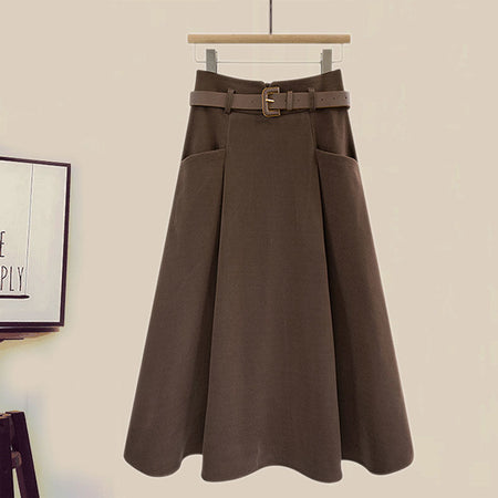 Leto Set of Sweater & Skirt With Belt In Red