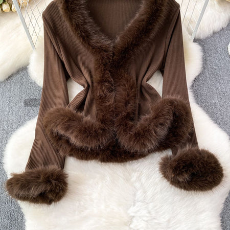 Alizee Fur Cardigan In Brown