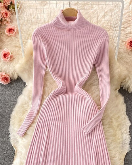 Flavie Premium Knitted Midi Dress In Pink
