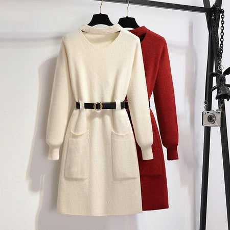 Hyacinth Knitted Dress With Belt - Alamode By Akanksha