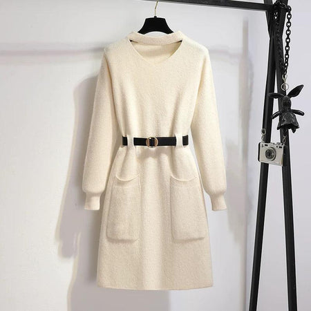 Hyacinth Knitted Dress With Belt - Alamode By Akanksha