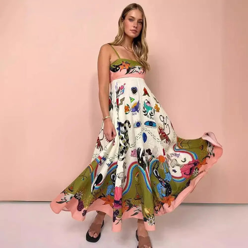 Louinna Summer Printed Maxi Dress In Multicolor