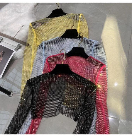 Athena Black Mesh Rhinestone Crop Top - Alamode By Akanksha