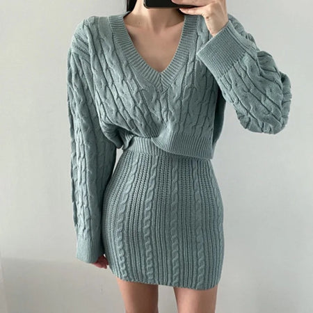 Teal - Darvy Knitted Woolen Coord Set