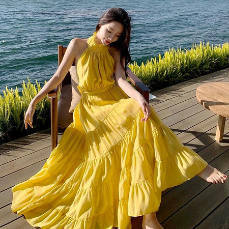 Saz Summer Maxi Dress in Yellow - Alamode By Akanksha