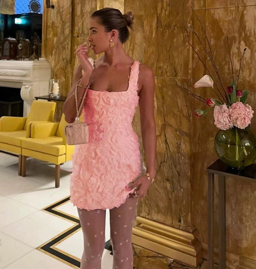 Hanel Luxe 3D Floral Dress In Pink