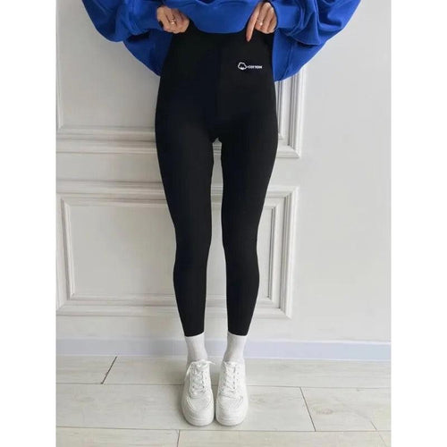 Lateno Premium Fleece Leggings In Black