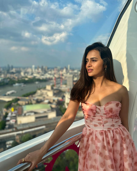 Rubert Mesh Detail Party Dress In Peach