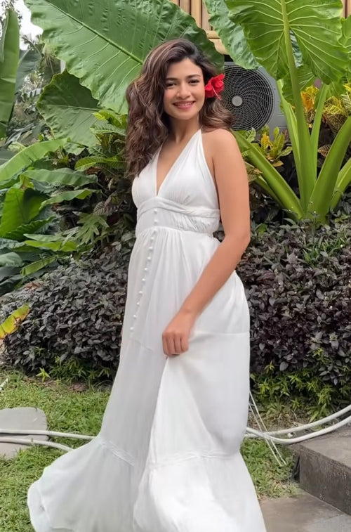 Pearl Boho Summer Maxi Dress In White