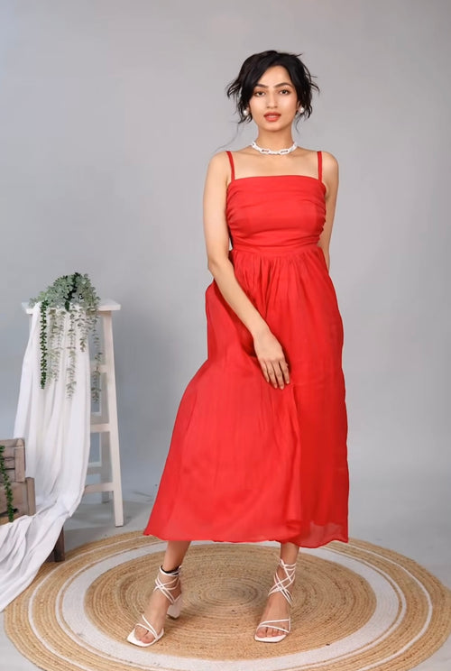 Zeus Hot Pink Maxi Dress In Red