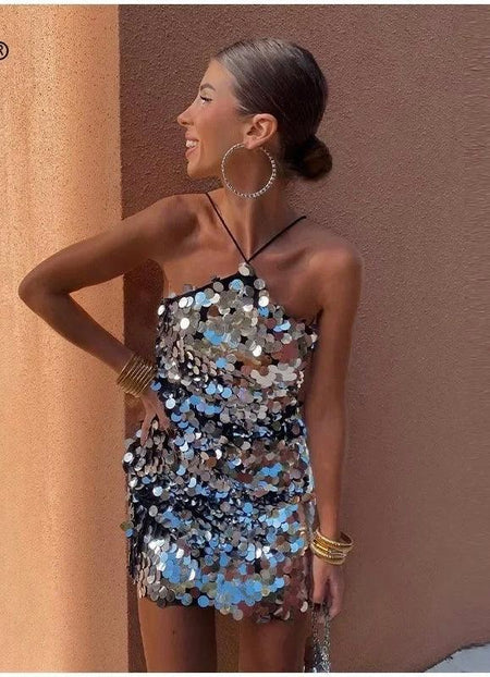 Zola Halterneck Sequined Dress - Alamode By Akanksha