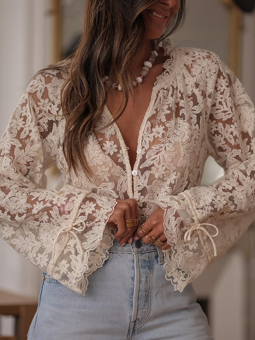 Sarah Embroidered Evening Top In Beige
