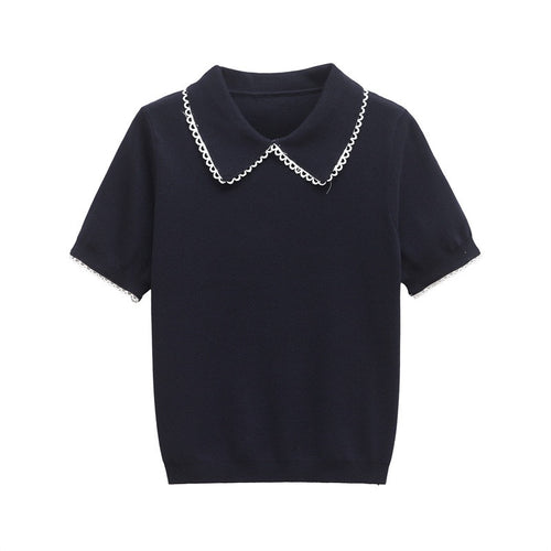 Ornella Knit Summer Top In Navy Blue