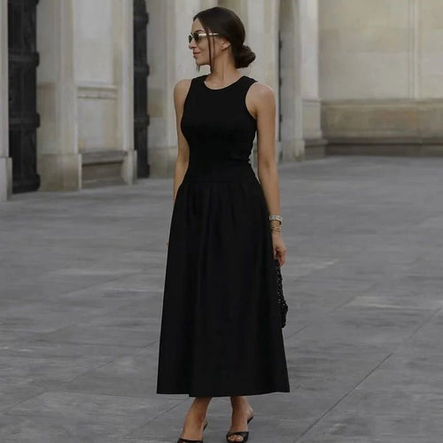Keya Drop Waist Midi Dress In Black