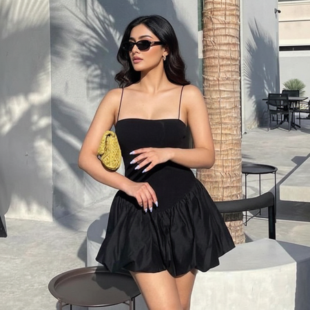 Semena Statement Balloon Dress In Black