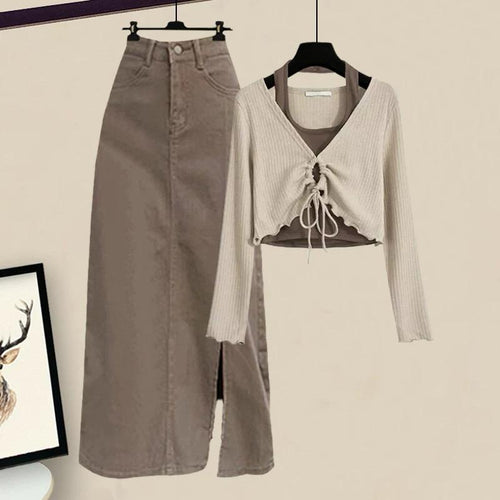 Ritsy Summer Coord Set of Top and Skirt In Brown