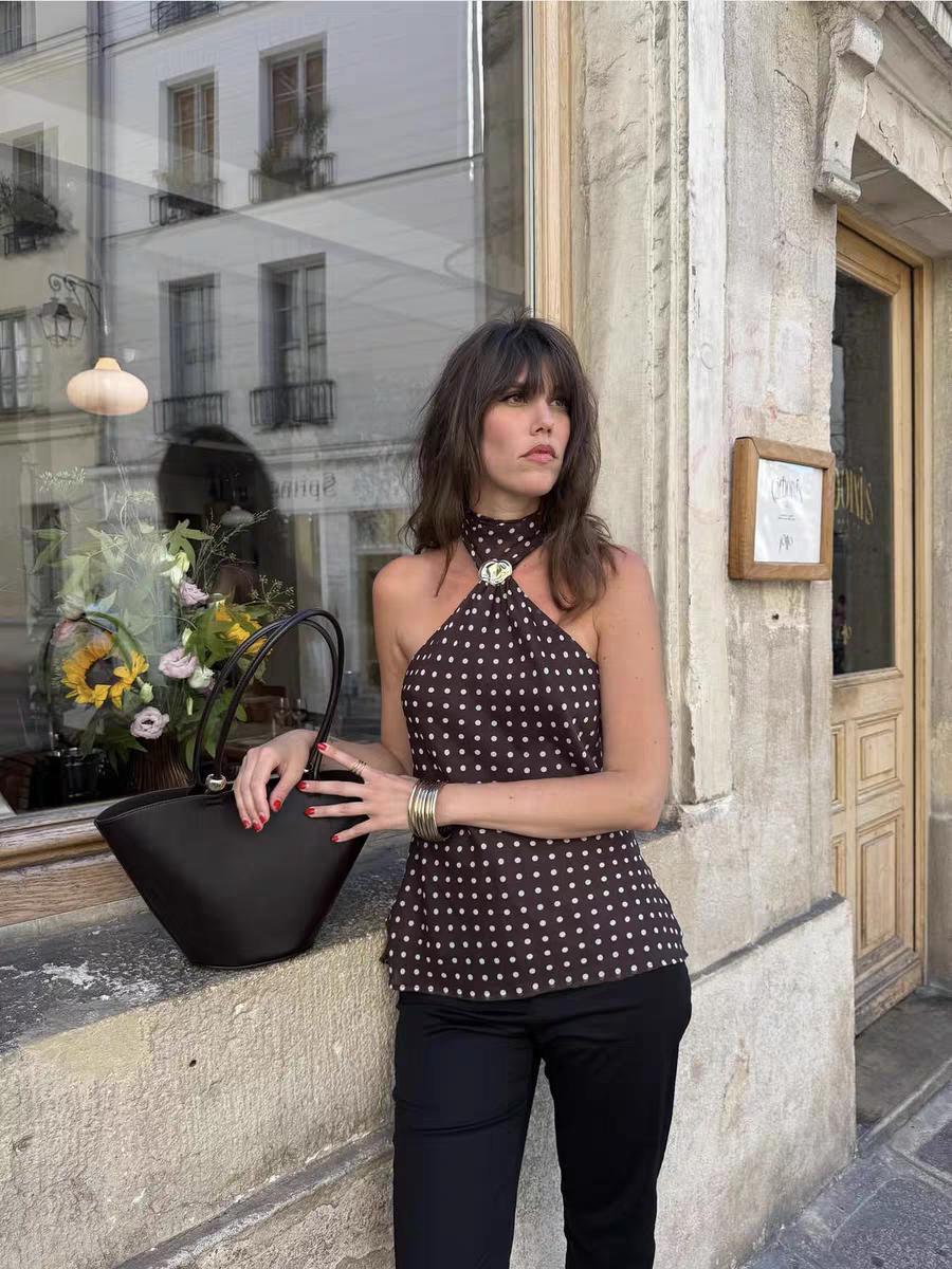 Buy Gabrielle Top With Attached Scarf In Brown for Women Online in