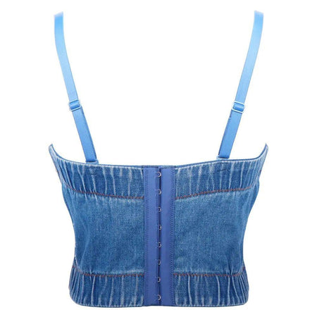Cassie Embellished denim bustier top in blue - Alamode By Akanksha