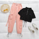 Black top, Peach Pants Set