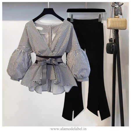 Luxury Bubble Sleeve Top with Pants - Alamode By Akanksha