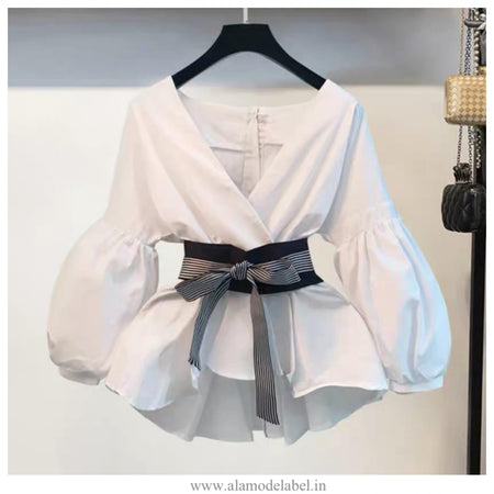 Luxury Bubble Sleeve Top with Pants - Alamode By Akanksha