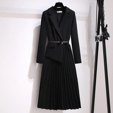 Nova Elegant Pleated Blazer Dress In Black - Miss Mosa