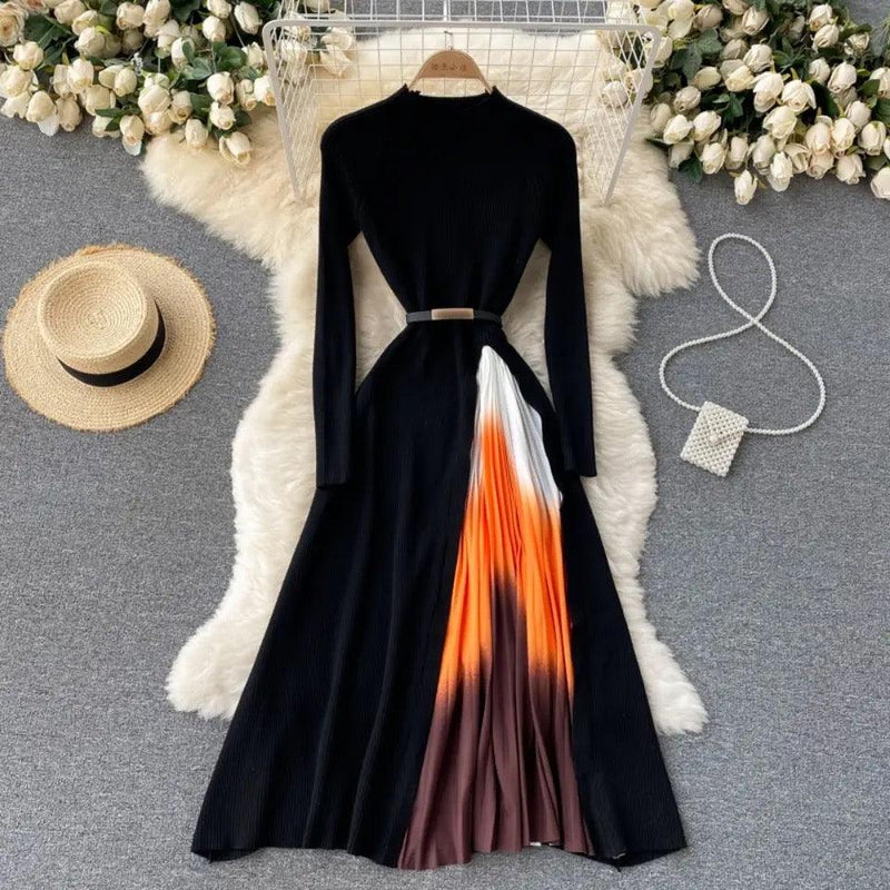Tiana Pleated Woolen Dress In Black - Miss Mosa