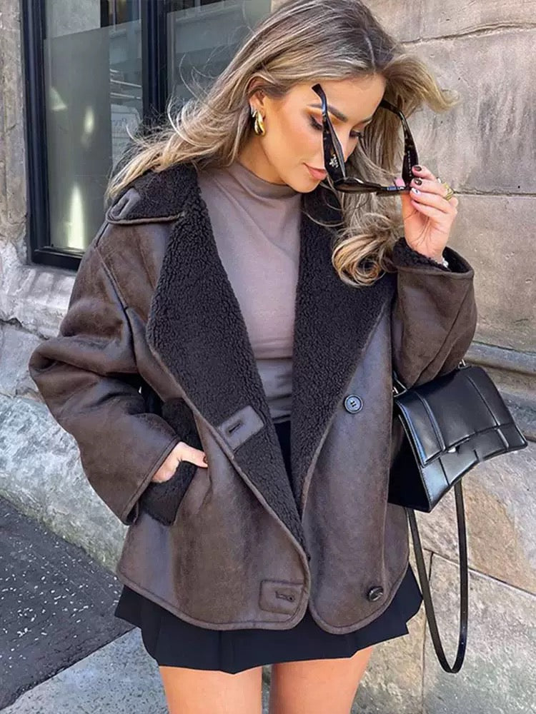 Zavi Faux Leather Fleece Lined Warm Coat - Miss Mosa