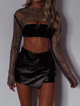 Athena Black Mesh Rhinestone Crop Top - Alamode By Akanksha