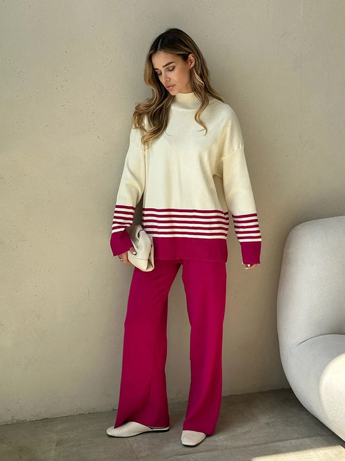 Ariana Striped Premium Winter Coord Set - Tracksuit In Pink