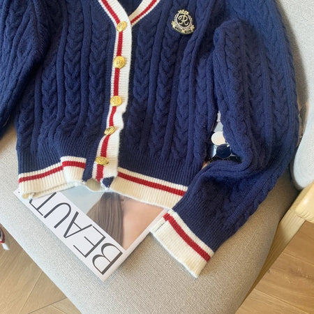 Luisa Woolen Cardigan In Navy Blue