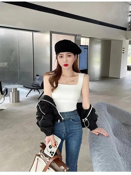 White - Nino Tank Tops with Inbuilt Bra in White