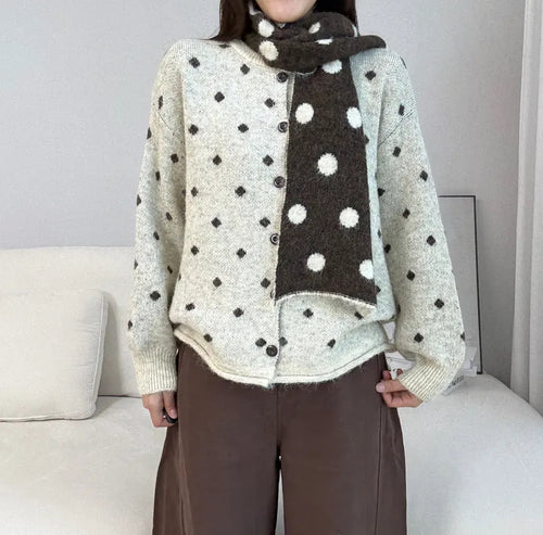 Maristella Printed Cardigan With Scraf