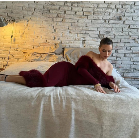 Renata Fur Off Shoulder Dress