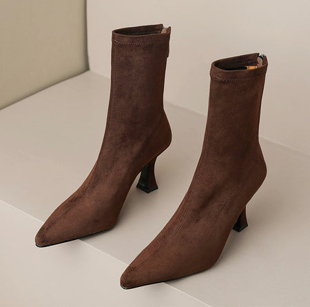 Brown - Ambrose Short Suede Pointed Ankle Boots