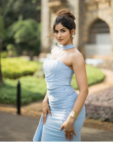 Alara Summer 2 Pcs Set - Set of Top And Skirt With Scarf In Sky Blue
