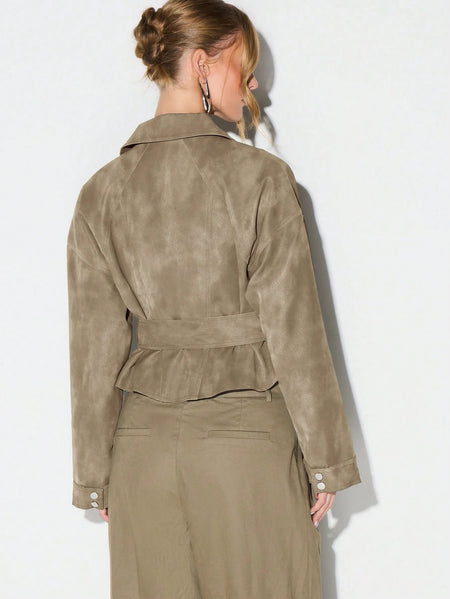 Locke Zip Up Belted Biker Jacket