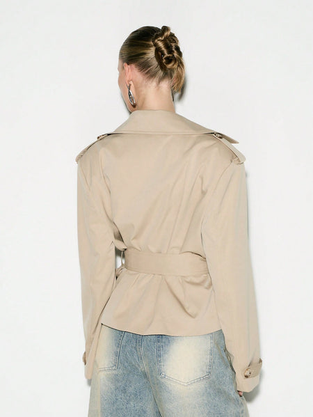 Jett Double Breasted Short Trench Coat With Belt