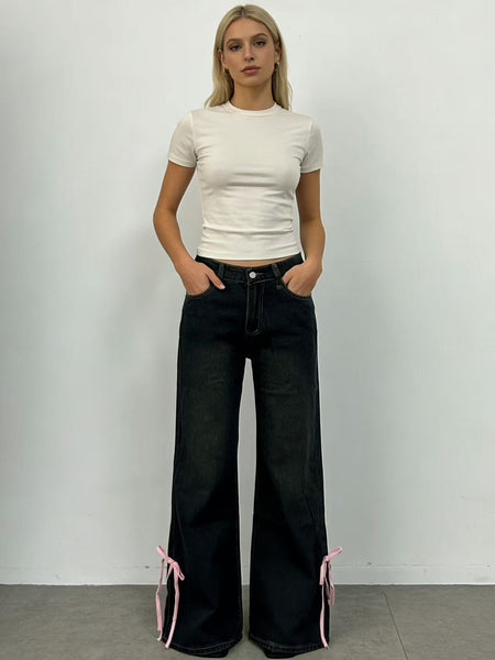 Una Bow Slit High Rise Bootcut Jeans