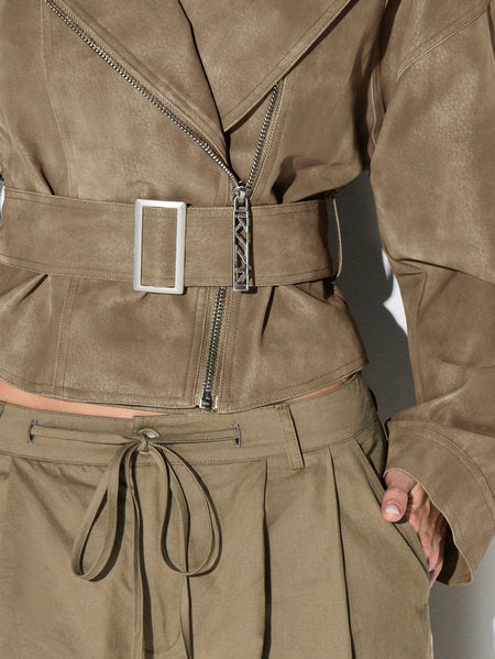 Locke Zip Up Belted Biker Jacket