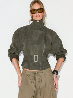 Locke Zip Up Belted Biker Jacket