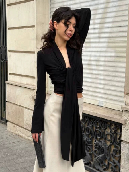 Flossie Front Tie Flared Sleeve Top
