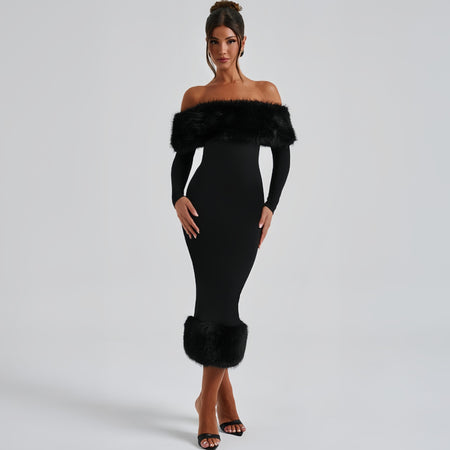 Renata Fur Off Shoulder Dress