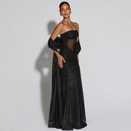 Ciana Shimmer Maxi Dress With Scraf