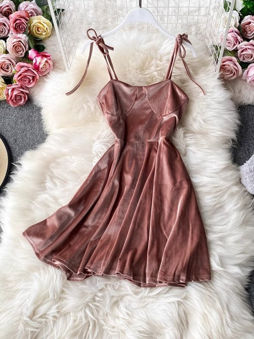 Velour Skater Dresses In Pink